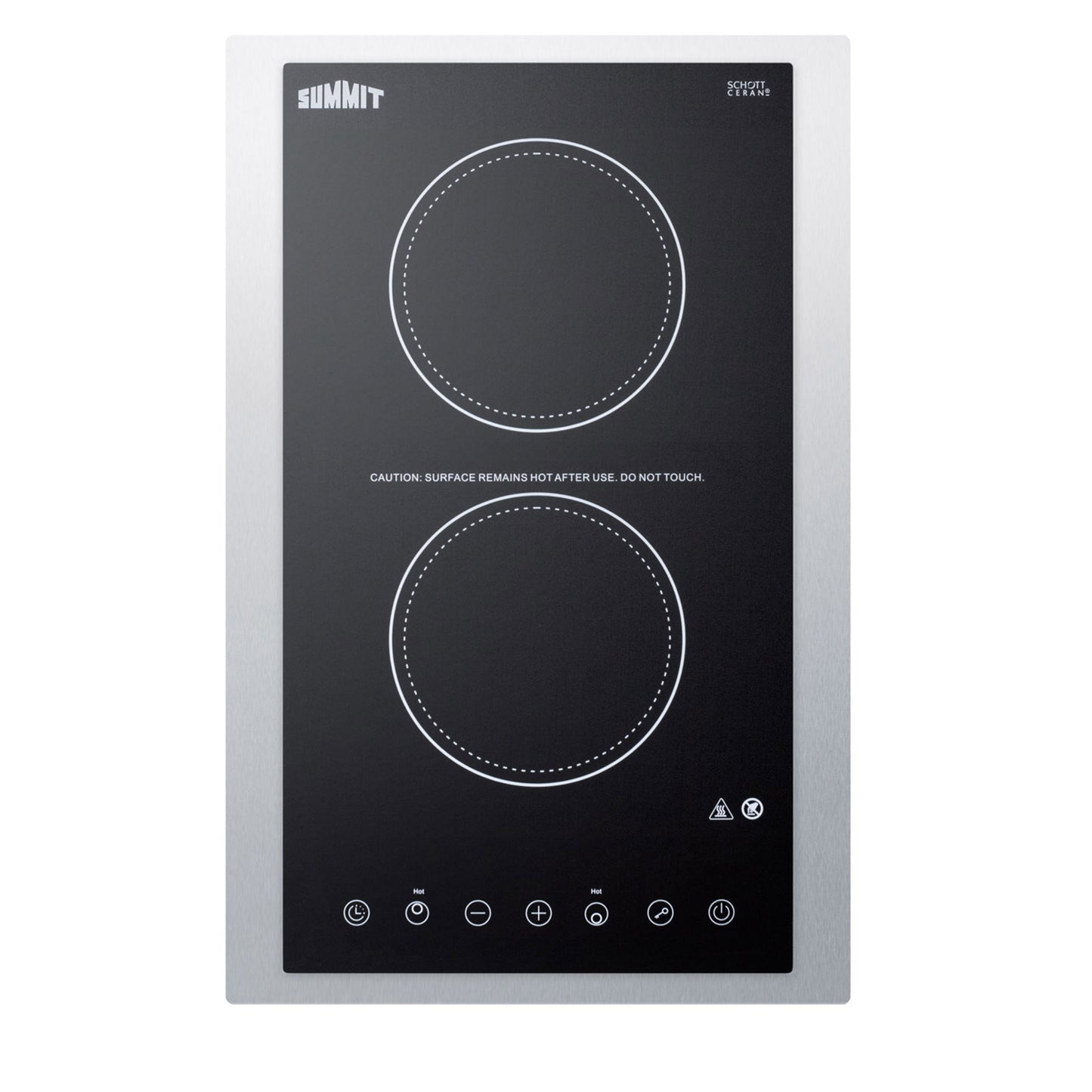 compact 2-burner smooth-top radiant cooktop with touch controls in stainless steel for electric cooktops collection