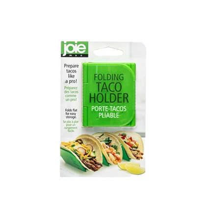 Green BPA-free folding taco holder made of plastic and stainless steel for kitchen gadgets and cookware collections