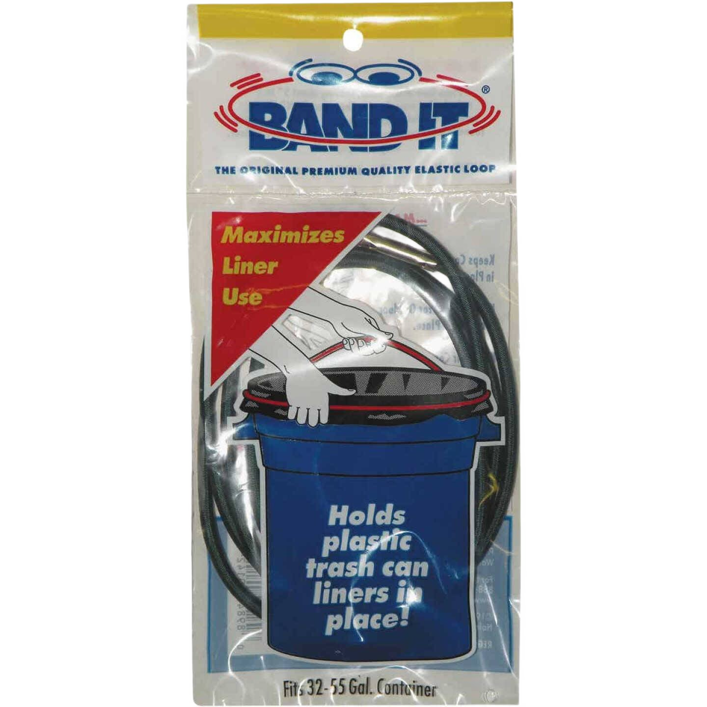 Gray elastic loops for securing plastic trash can liners in 32-55 gallon containers in cleaning and trash bag collections