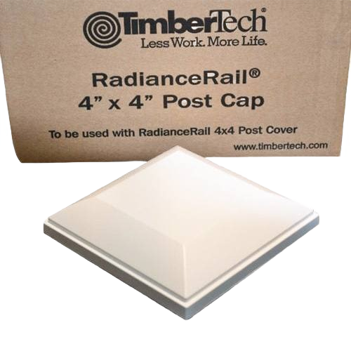 White 4x4 post cap with simple beveled design for deck and railing home improvement projects
