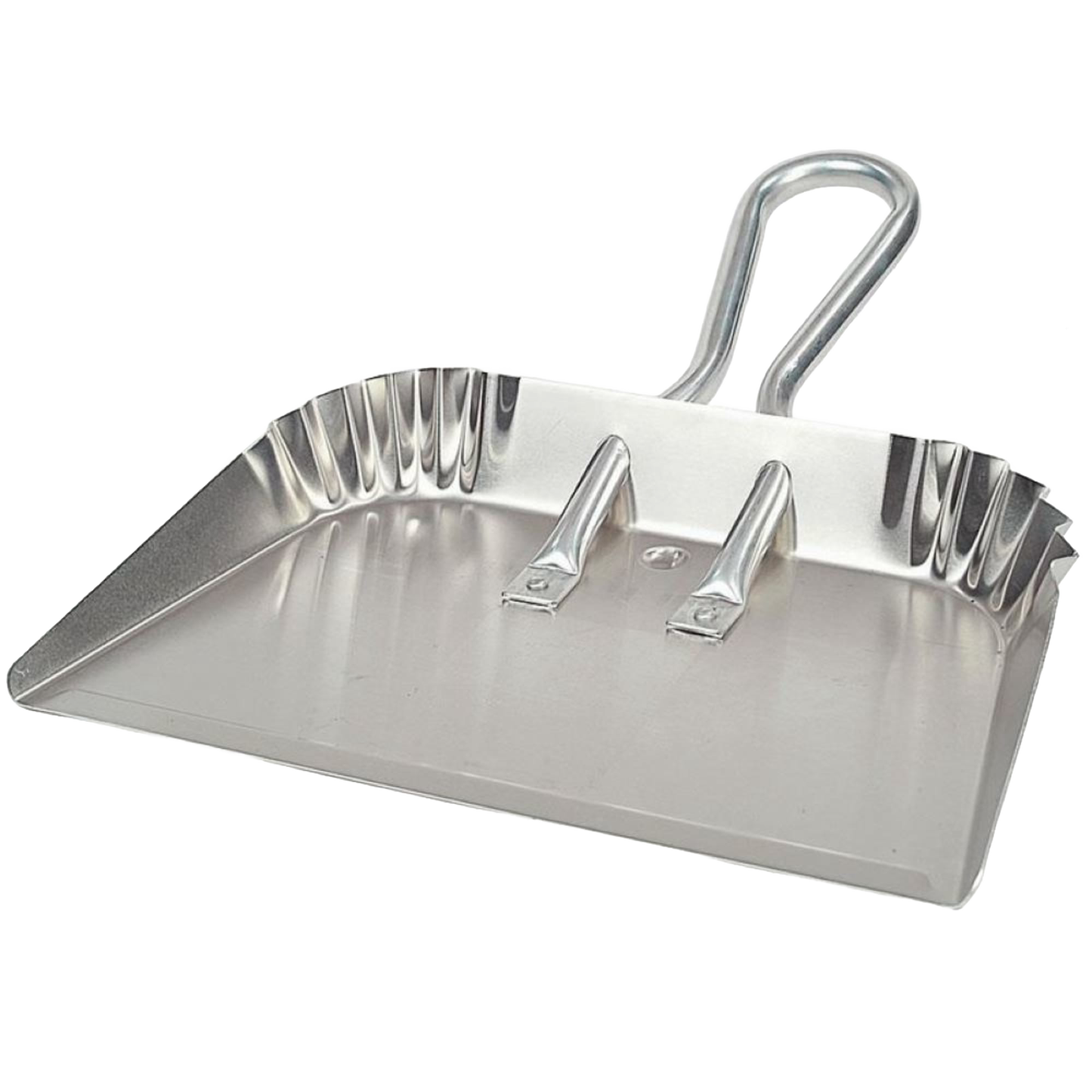 Large metal dust pan with foldable handle, suitable for household cleaning tools and home improvement tasks