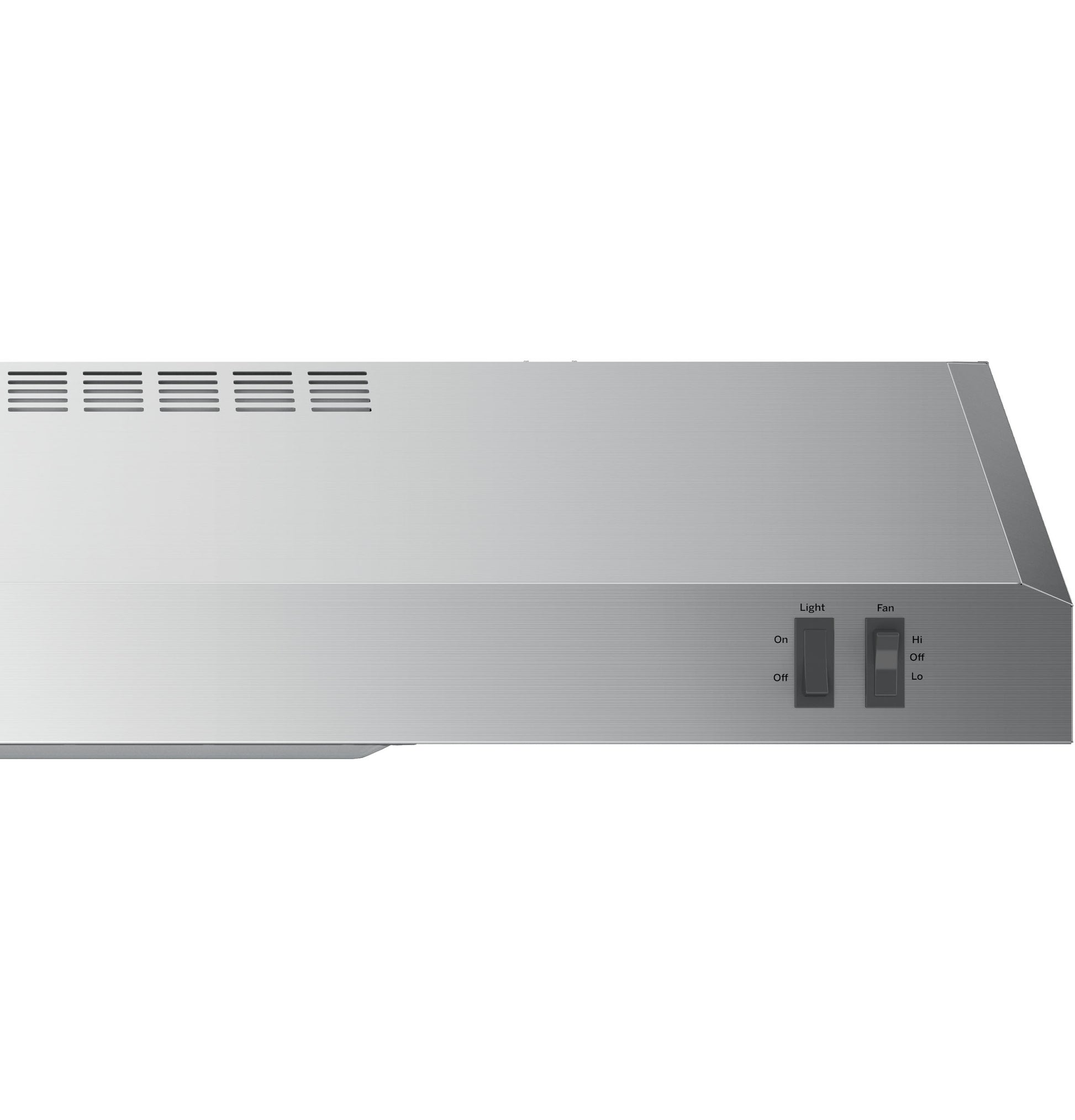 Stainless steel under-cabinet hood with dual switches for light and fan in range hoods and kitchen appliances collection
