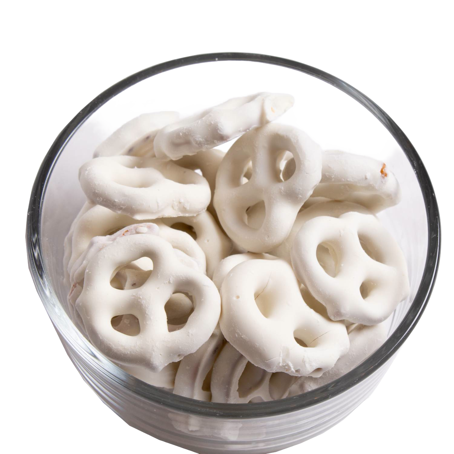 Glass bowl filled with mini pretzels coated in white chocolate from Chips & Snacks and Food & Beverage under $50 collections
