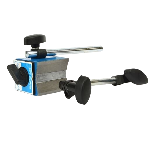 Multiposition magnetic tool base holder with adjustable knobs for precise measuring in woodworking and hand tools collection