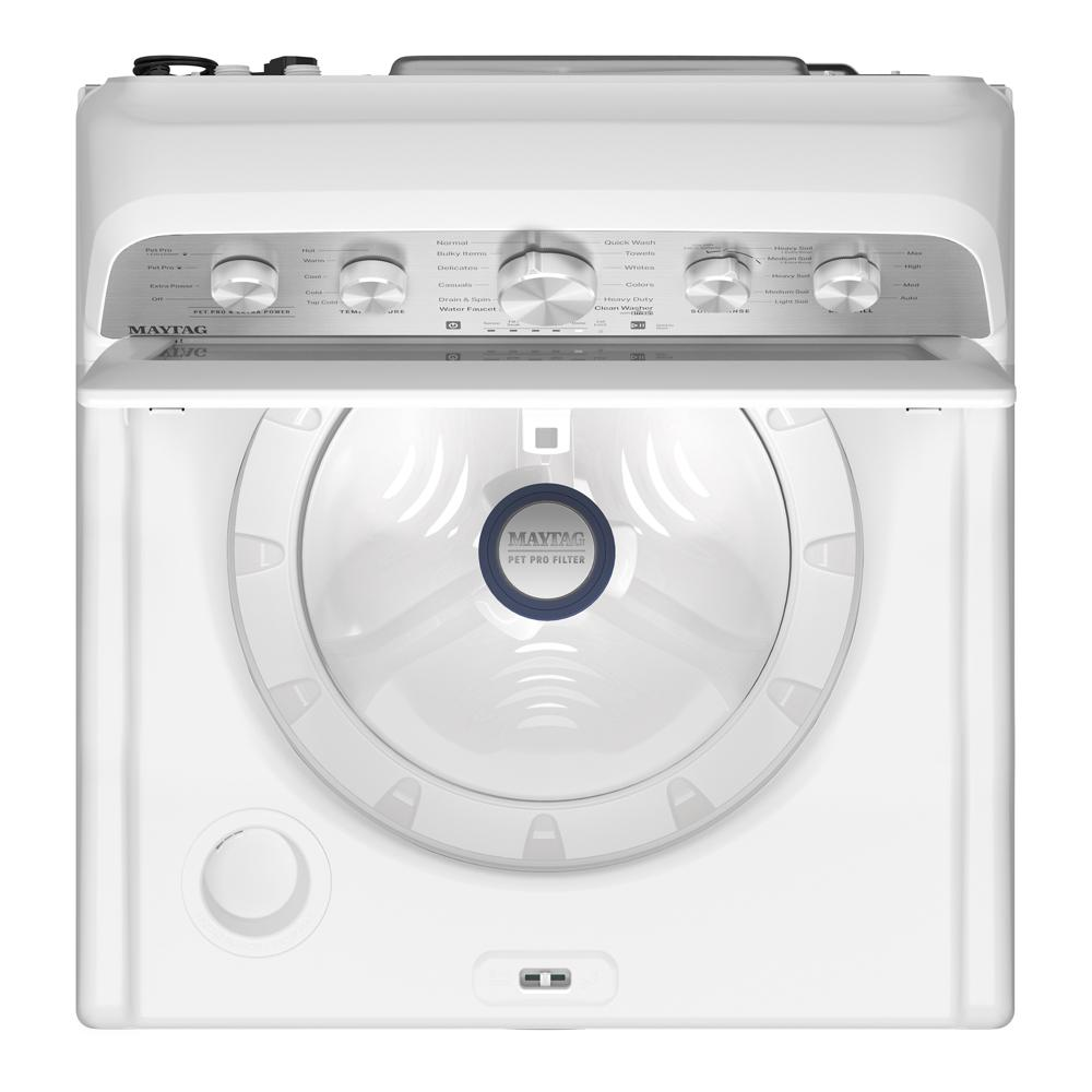 Top load washer with agitator, control panel with knobs, and visible Pet Pro filter inside drum for Washers collection