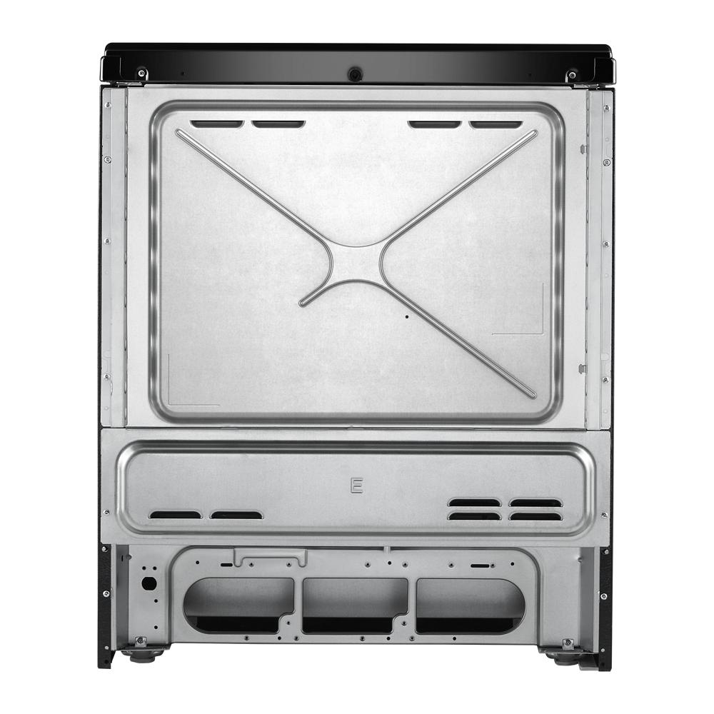 rear view of 4.8 Cu. Ft. electric range showing ventilation and metal back panel for home improvement and appliances