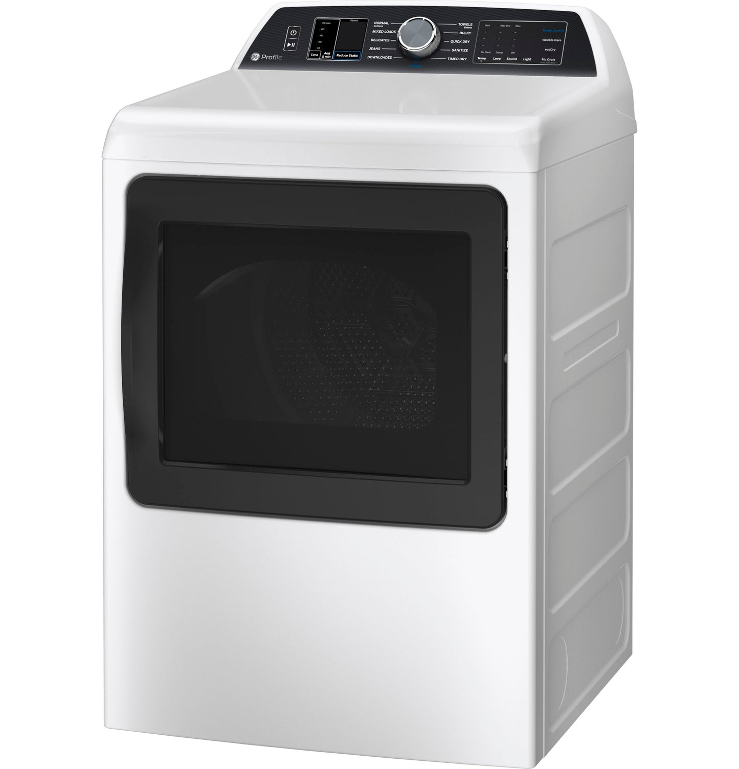White electric dryer with smart aluminized alloy drum, tinted window, and digital control panel from Dryers collection