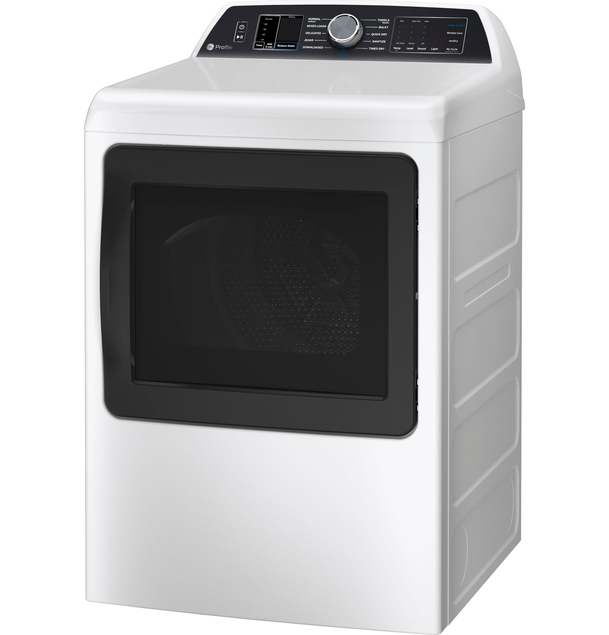 White electric dryer with smart aluminized alloy drum, tinted window, and digital control panel from Dryers collection
