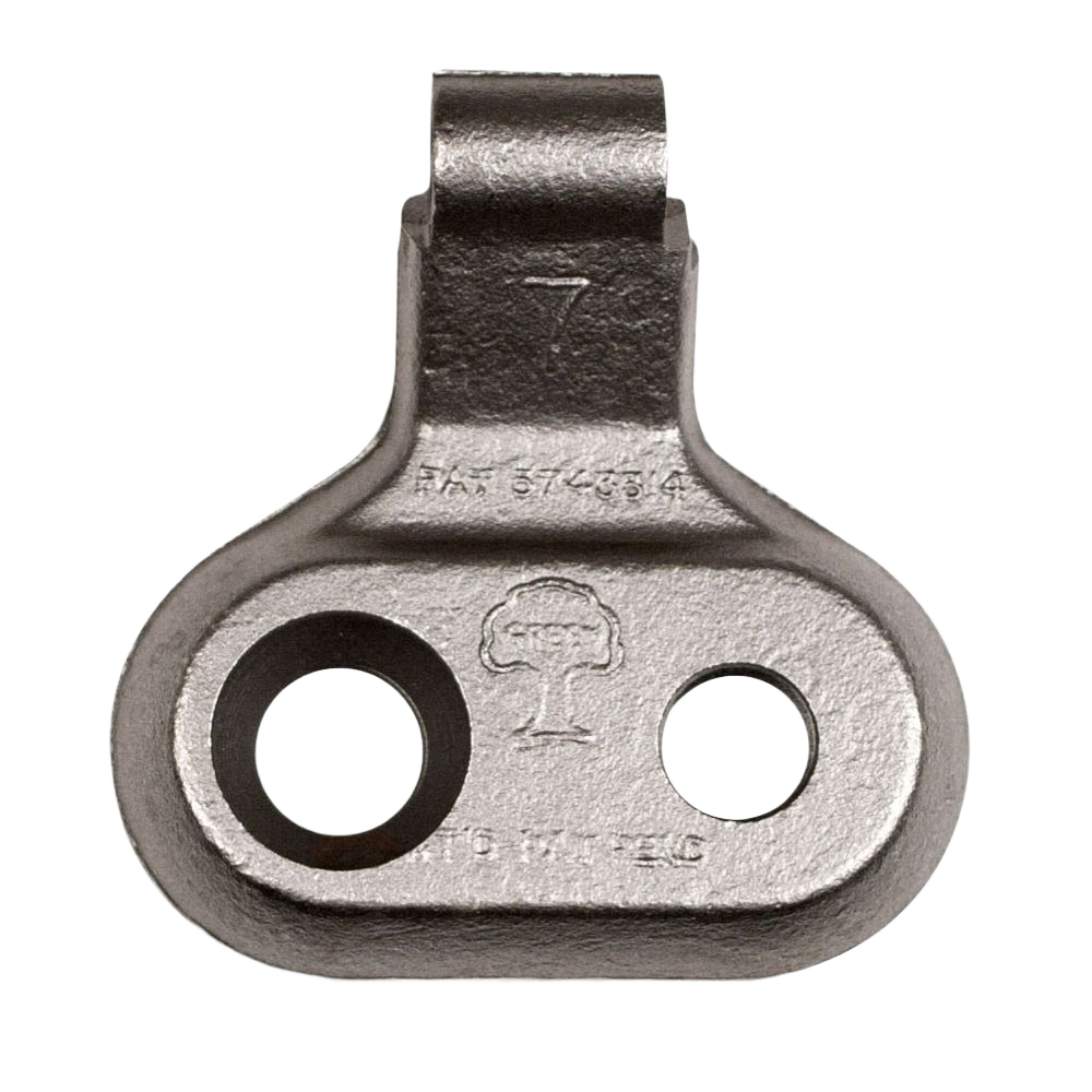 Compact through-hardened alloy steel angled pocket with dual mounting holes and embossed markings, designed for durability in Parts & Lubricants and All Products collections.