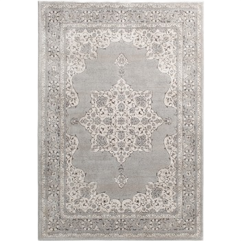 Gray and ivory floral patterned area rug with ornamental border for elegant home decor and flooring solutions