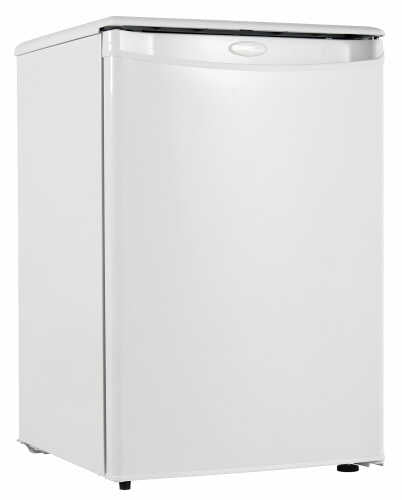 White compact refrigerator with smooth curved door and top handle in refrigerators and kitchen appliances collection