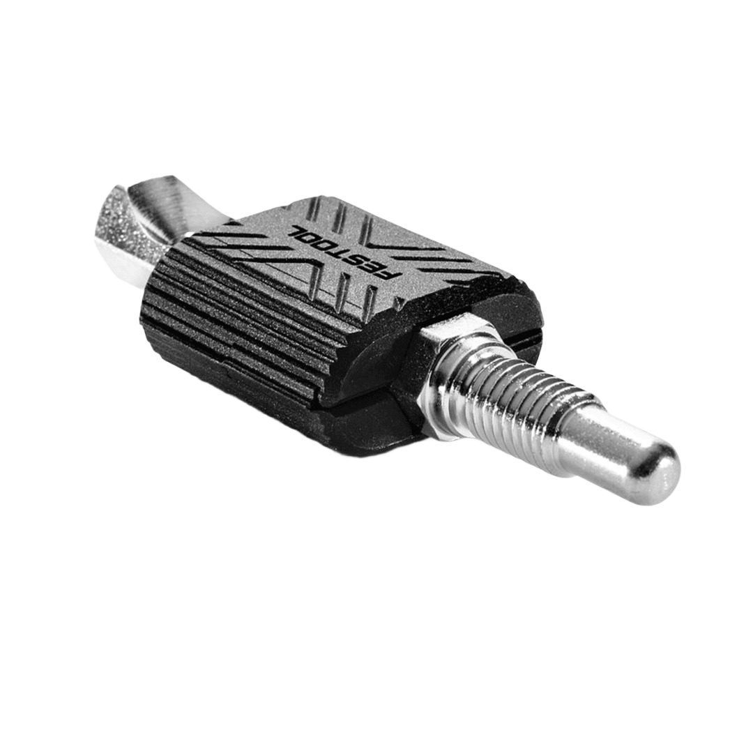 Metal and black plastic Festool woodworking anchor bolt for power tool accessories and home improvement