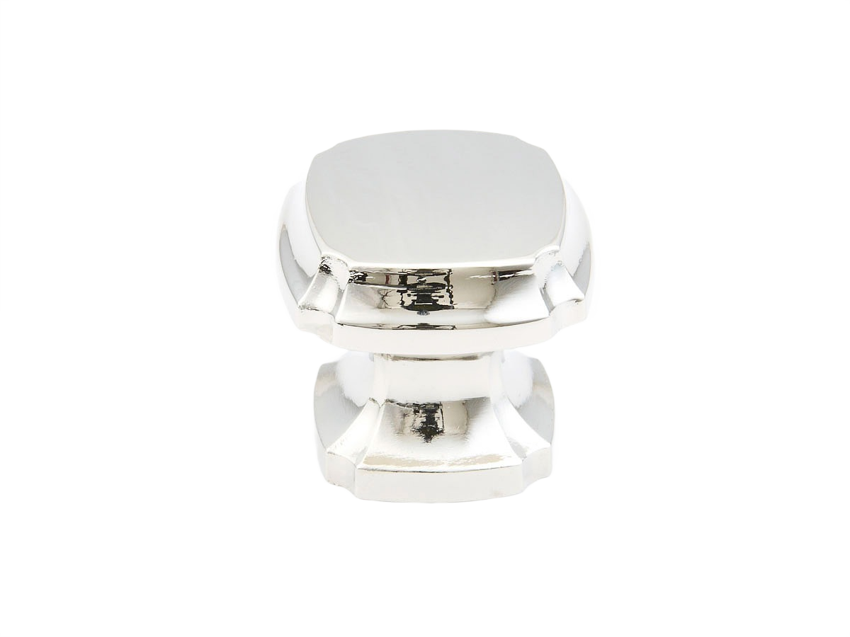 Polished nickel square knob with Empire design for cabinet and furniture hardware in home improvement collections under $50