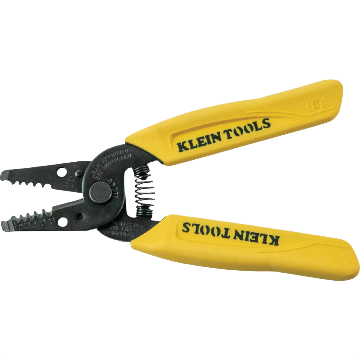 Yellow-handled wire stripper for 10 AWG to 18 AWG solid electrical wire in tools and home improvement collection