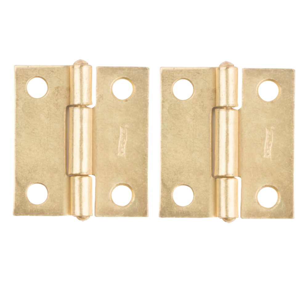 Pair of 1-1/2 inch brass tight-pin narrow hinges with four mounting holes for door hardware and home improvement projects under $50