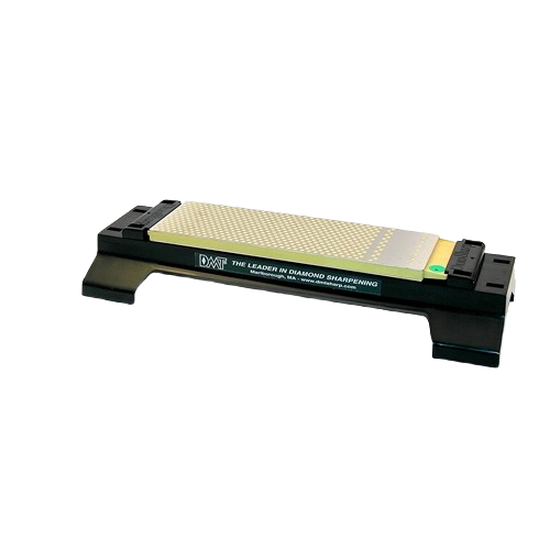 Dual-grit diamond sharpening stone with durable black base for precision tool maintenance and home improvement tasks