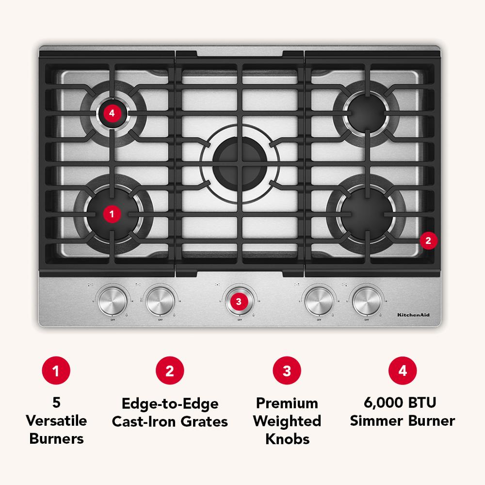 KitchenAid® 30 in. Gas Cooktop with 5 Versatile Burners