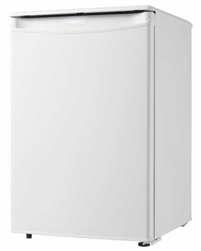 Small white compact refrigerator with smooth door and subtle top handle in refrigerators and kitchen appliances collection