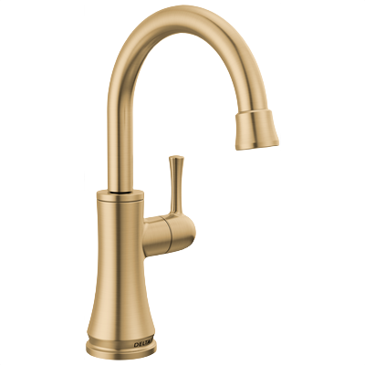 Champagne bronze beverage faucet with single handle and curved spout for kitchen faucets and home improvement collections