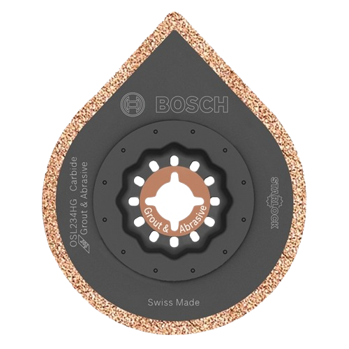 Hybrid grout and abrasive blade with carbide edge, compatible with oscillating tools for home improvement projects