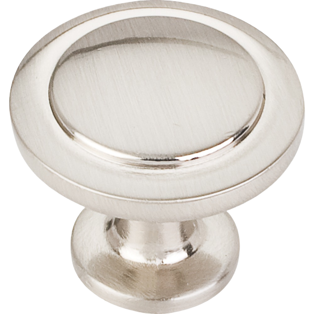 Satin nickel round cabinet knob with a smooth, modern design for home improvement and hardware upgrades