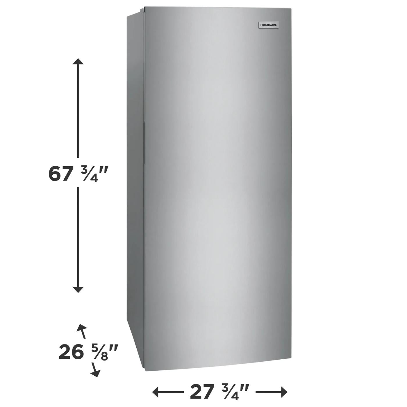 Garage-ready upright freezer with smooth silver finish and dimensions for versatile storage, suitable for Freezers & Ice Makers, Kitchen & Kitchenware, and Appliances collections.