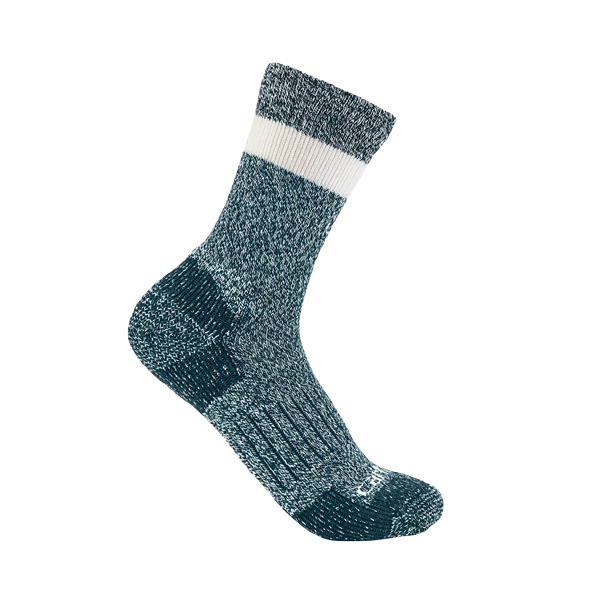 Single midweight crew sock in marled dark green with white band near the top, designed for comfort and moisture control, part of Accessories and Women's Carhartt collections at Hartville Hardware.