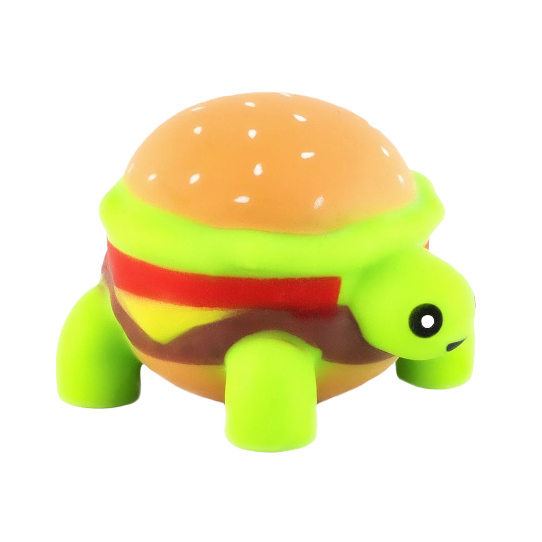 Bright green turtle-shaped stress toy with hamburger bun shell and playful details in Toys & Games collection under $50
