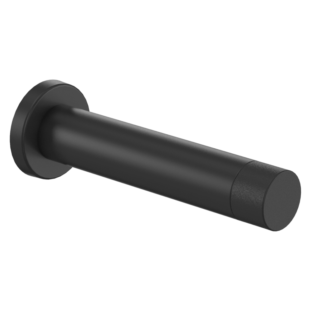 Matte black cylindrical door stop with wall-mounted base for door protection in home improvement projects under $50