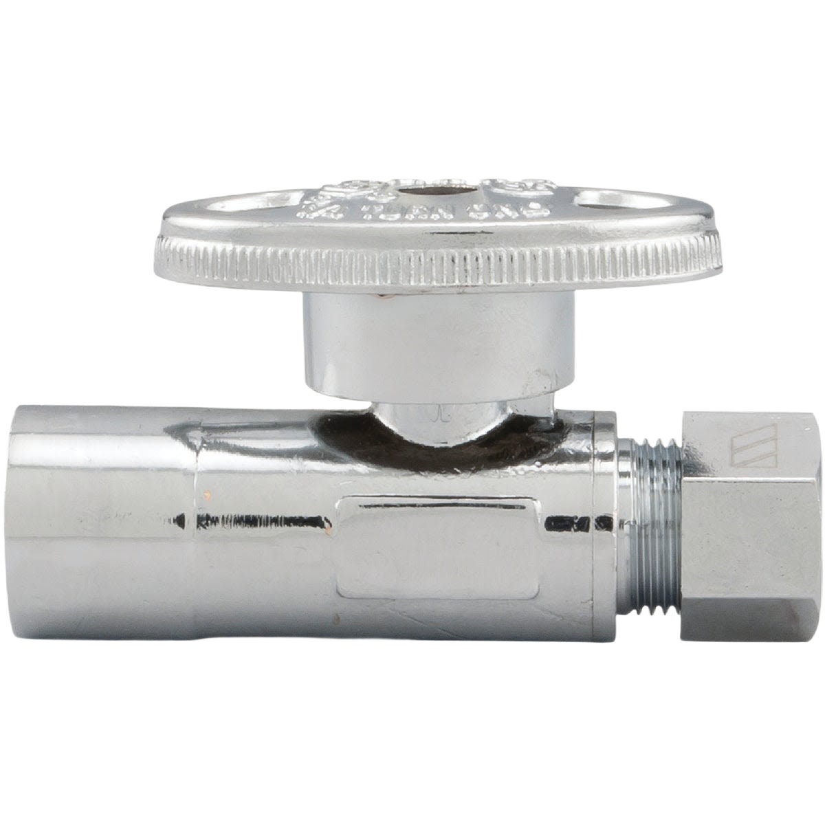 Chrome quarter-turn stop valve with compression fitting designed for plumbing and home improvement projects