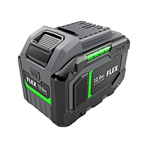 Compact 24V lithium-ion 12.0 Ah battery pack with green accent, designed for tools and home improvement use