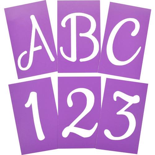Purple reusable decorative script stencils for letters and numbers, ideal for home improvement and crafts under $50 collections