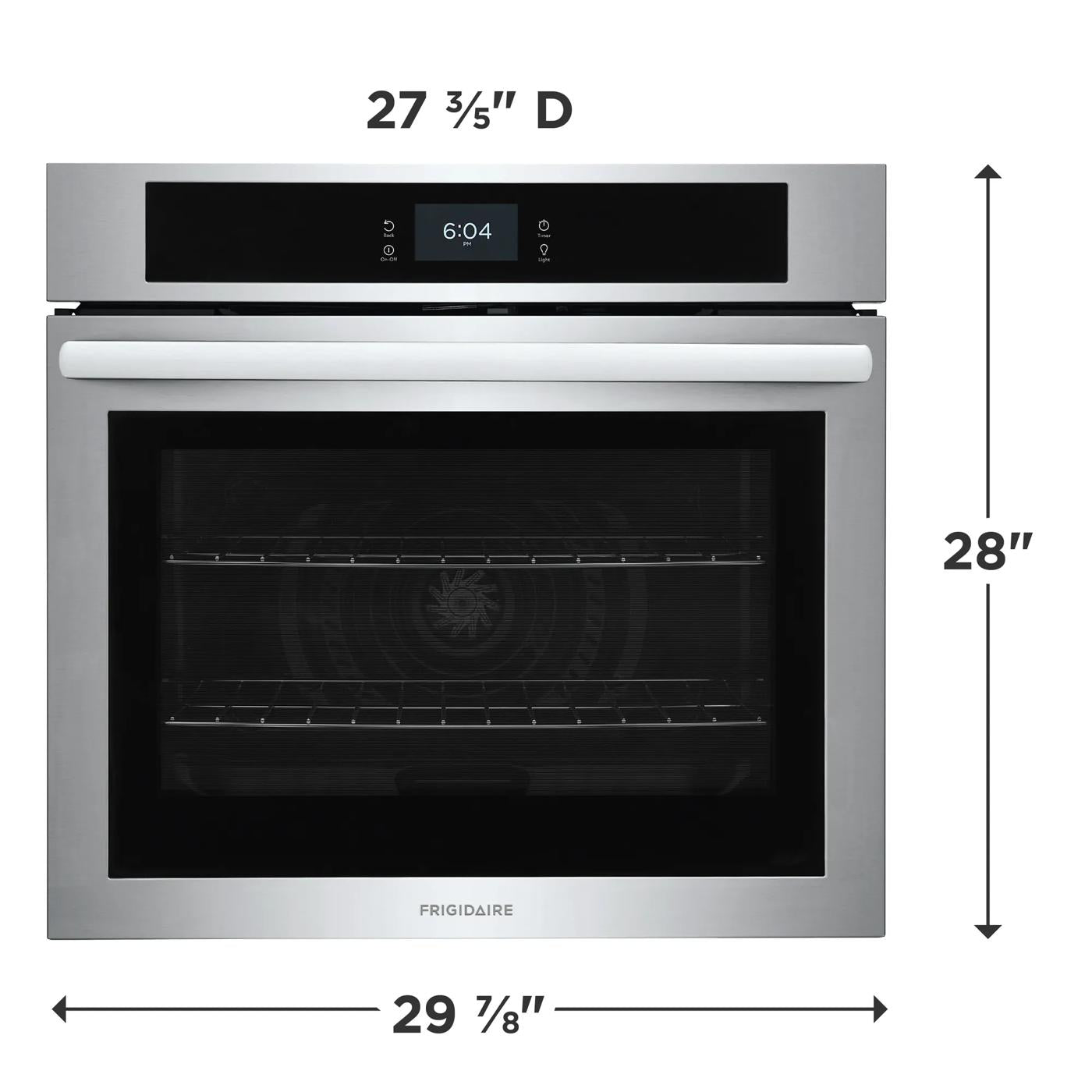 Stainless steel 30-inch electric wall oven with fan convection, digital display, and large oven cavity for kitchen appliances