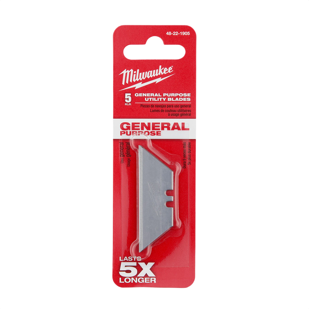 Pack of 5 general purpose utility knife blades with durable construction for tools and home improvement tasks