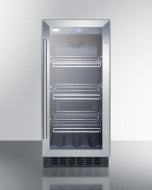 15 inch built-in beverage center with tinted glass door, stainless steel frame, and adjustable wire shelves for kitchen appliances collection
