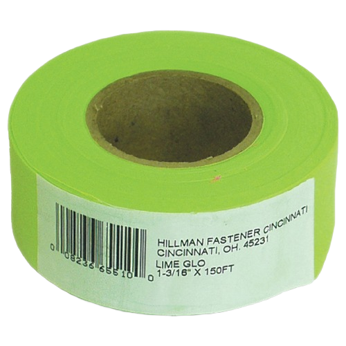 Roll of bright lime non-adhesive flagging tape for marking boundaries and safety in hardware and traffic supplies
