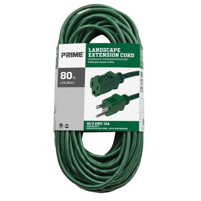 Green 80 ft outdoor extension cord with 16/3 AWG wiring for electrical and landscape projects under $100 collection