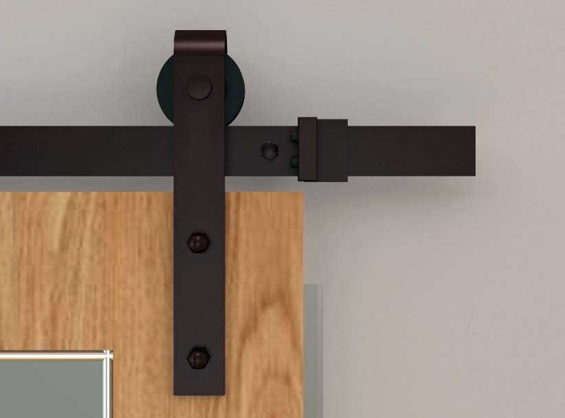 Oil-rubbed bronze flat track barn door hardware with polymer wheels for smooth sliding in door accessories collection