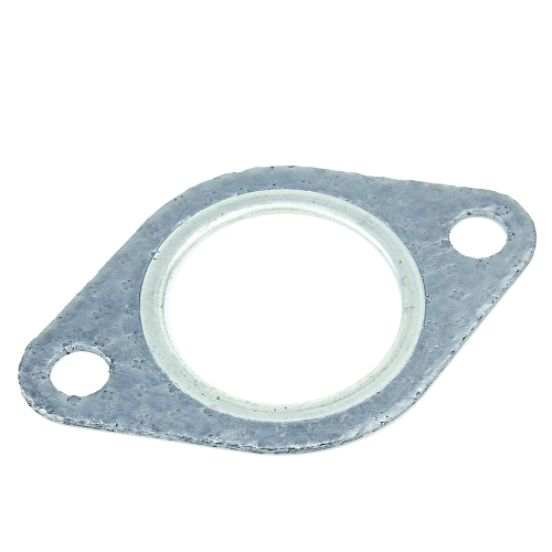 Metal gasket with two bolt holes designed for sealing exhaust components in John Deere parts collection under $50