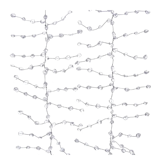 Clear plastic garland with icicle-shaped wire beads designed for decorative use in home improvement and decor projects