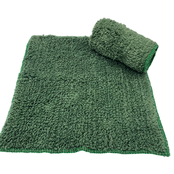 Two green cotton chenille dish towels with shaggy texture for absorbent kitchen use in home kitchenware collections