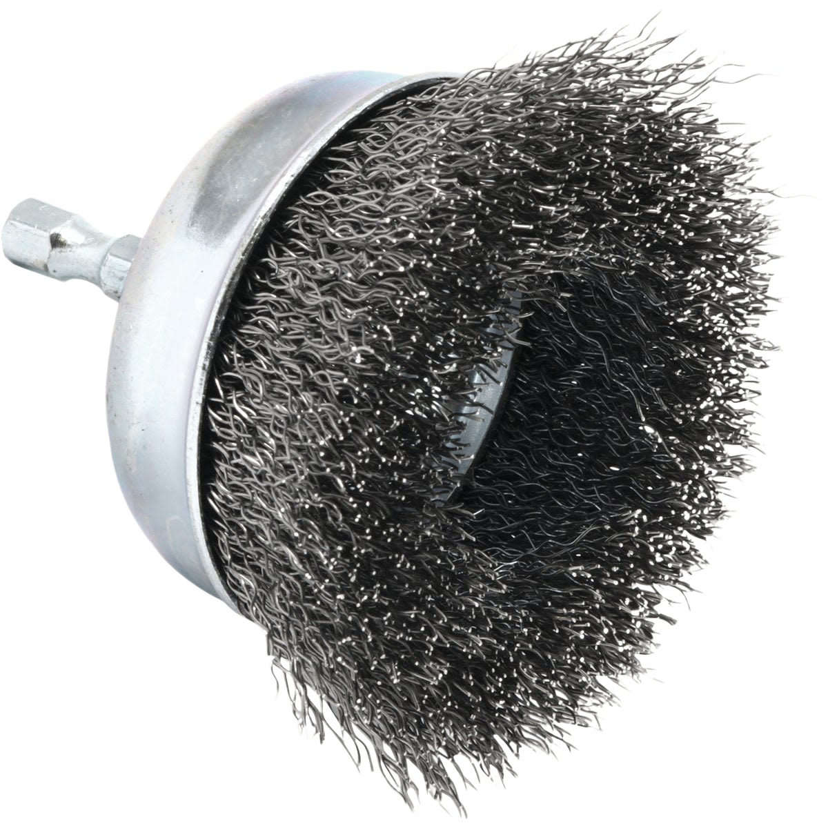 Coarse wire brush attachment with 1/4 inch hex shank for power tool accessories and home improvement tasks