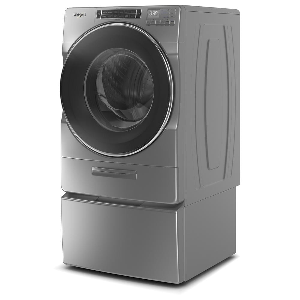 Gray front load washer with load and go dispenser and digital control panel in washers and appliances collection