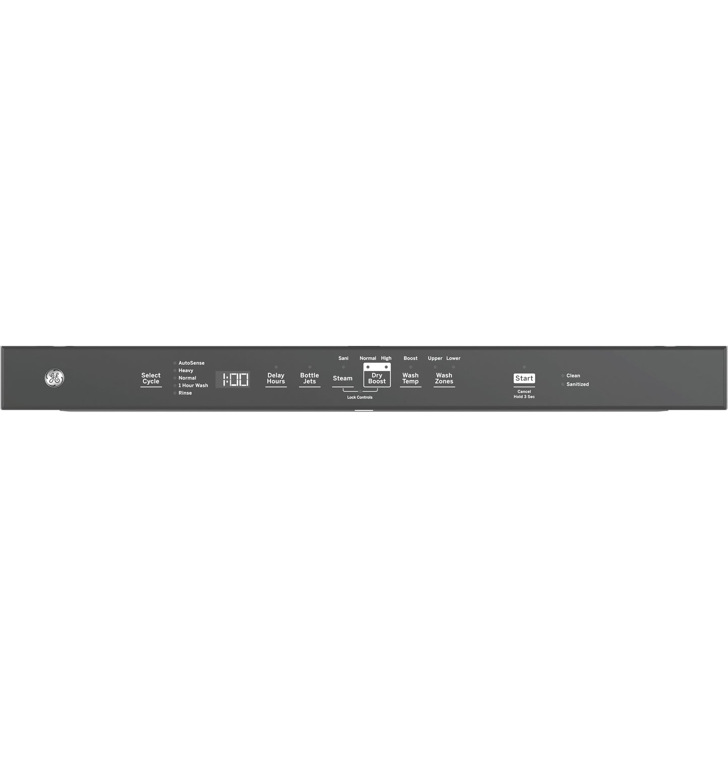 Dishwasher control panel with cycle options and digital display in dishwashers and kitchen appliances collection