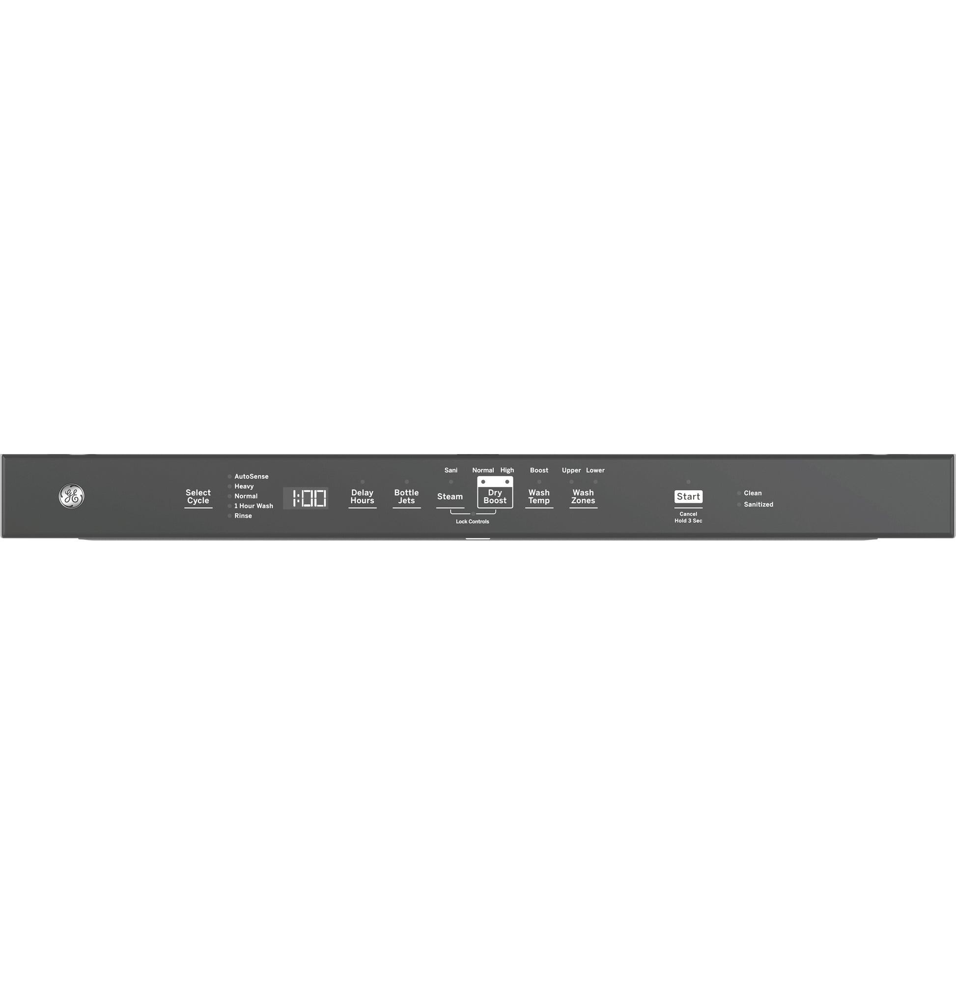 Dishwasher control panel with cycle options and digital display in dishwashers and kitchen appliances collection