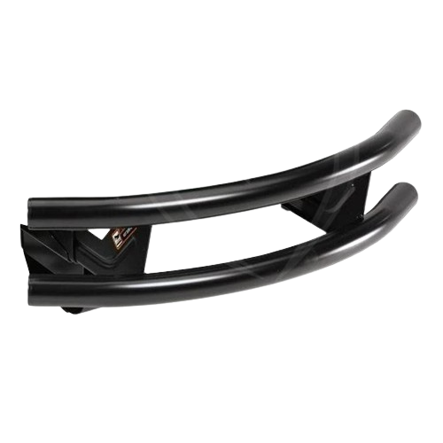 Curved black metal bumper guard designed for heavy-duty outdoor equipment and home improvement use