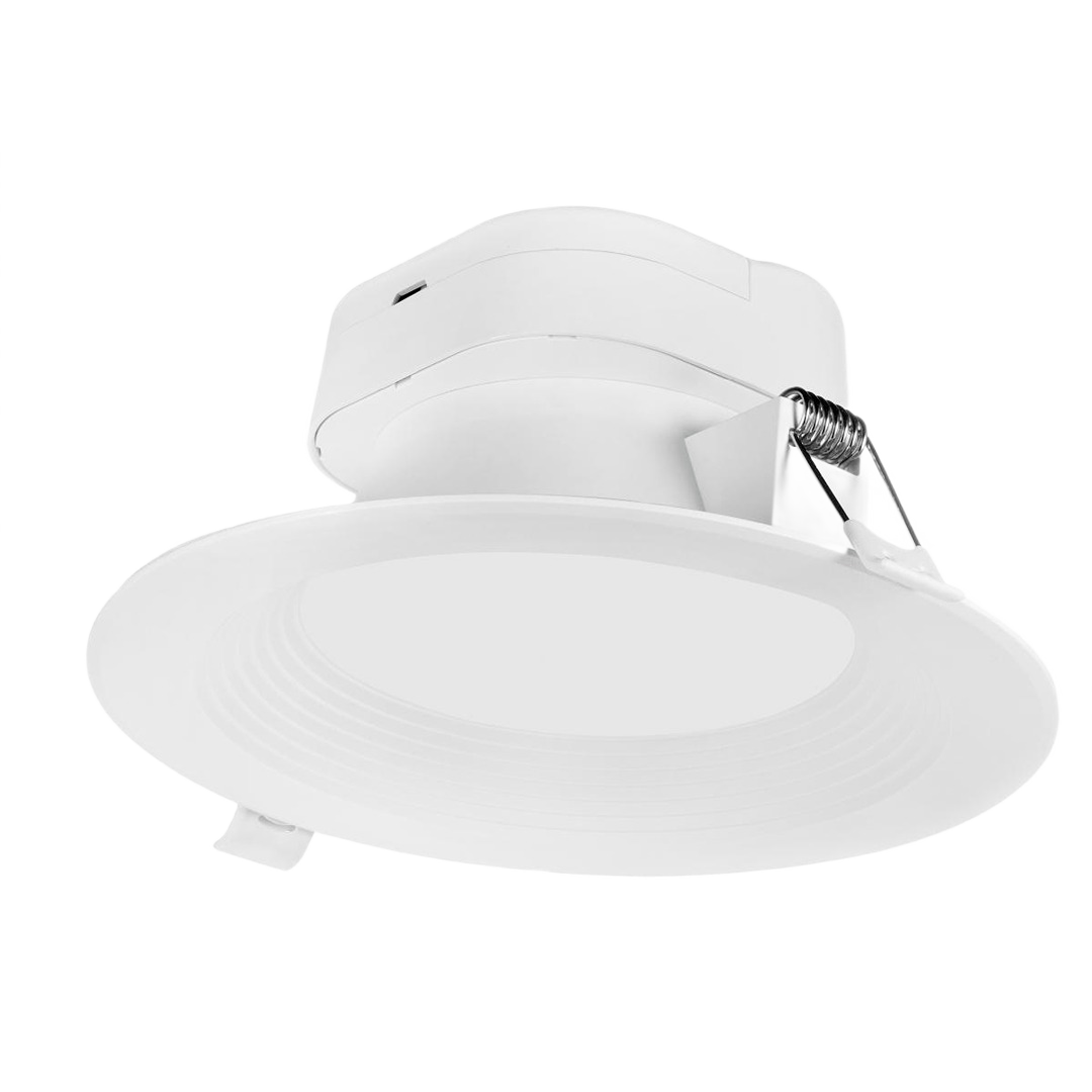 White 6-inch LED recessed downlight with direct wire installation and spring clips for home improvement projects