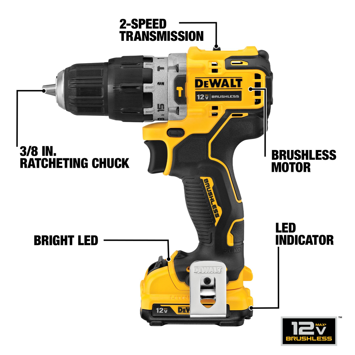 DEWALT 12V MAX* Brushless Cordless 3/8 in. Hammer Drill Kit