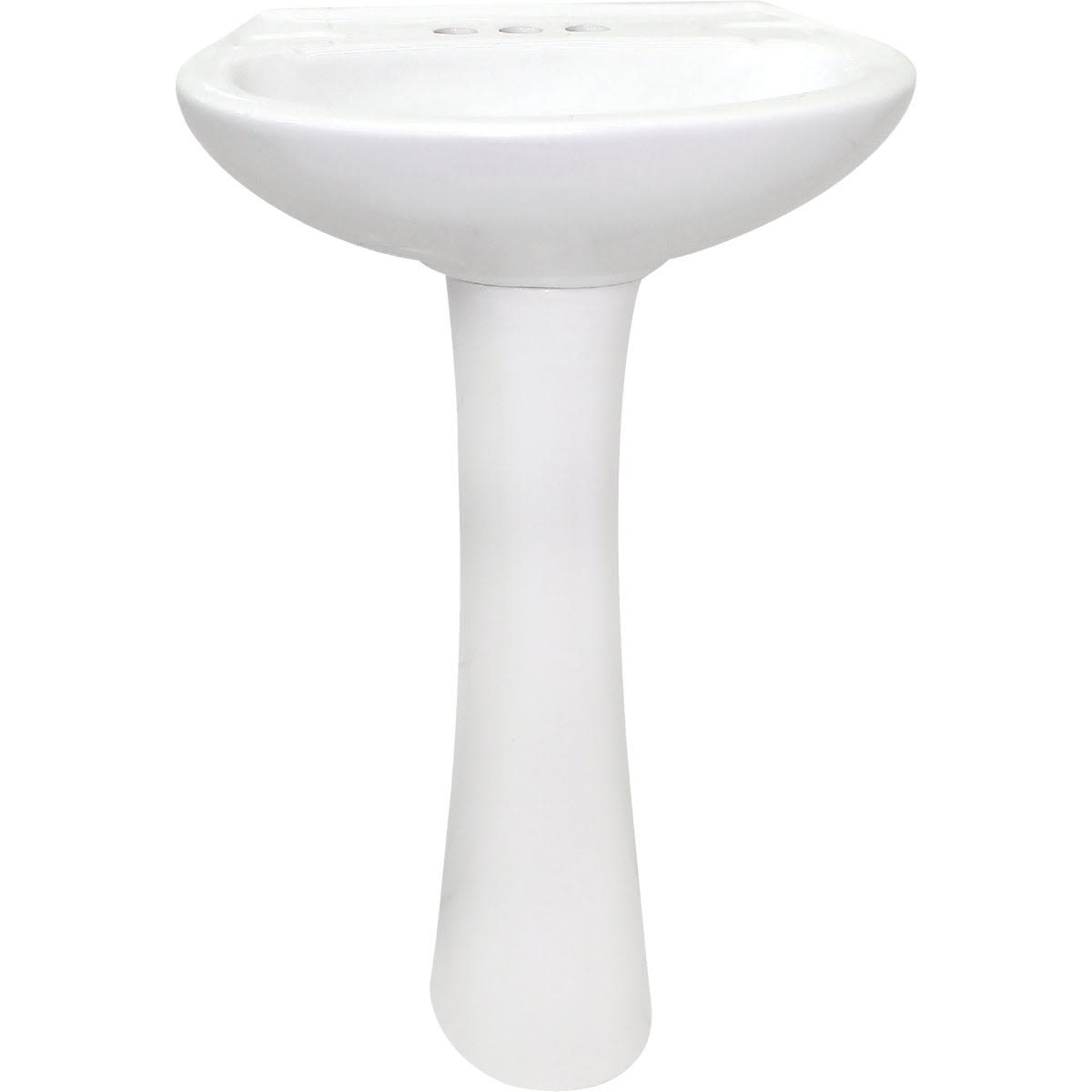 White ceramic pedestal lavatory sink with smooth rounded basin and sleek tapered base for bathroom upgrades