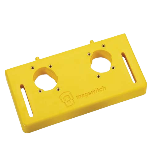 Yellow universal base for tool attachments compatible with steel or cast-iron surfaces in power tool accessories collections
